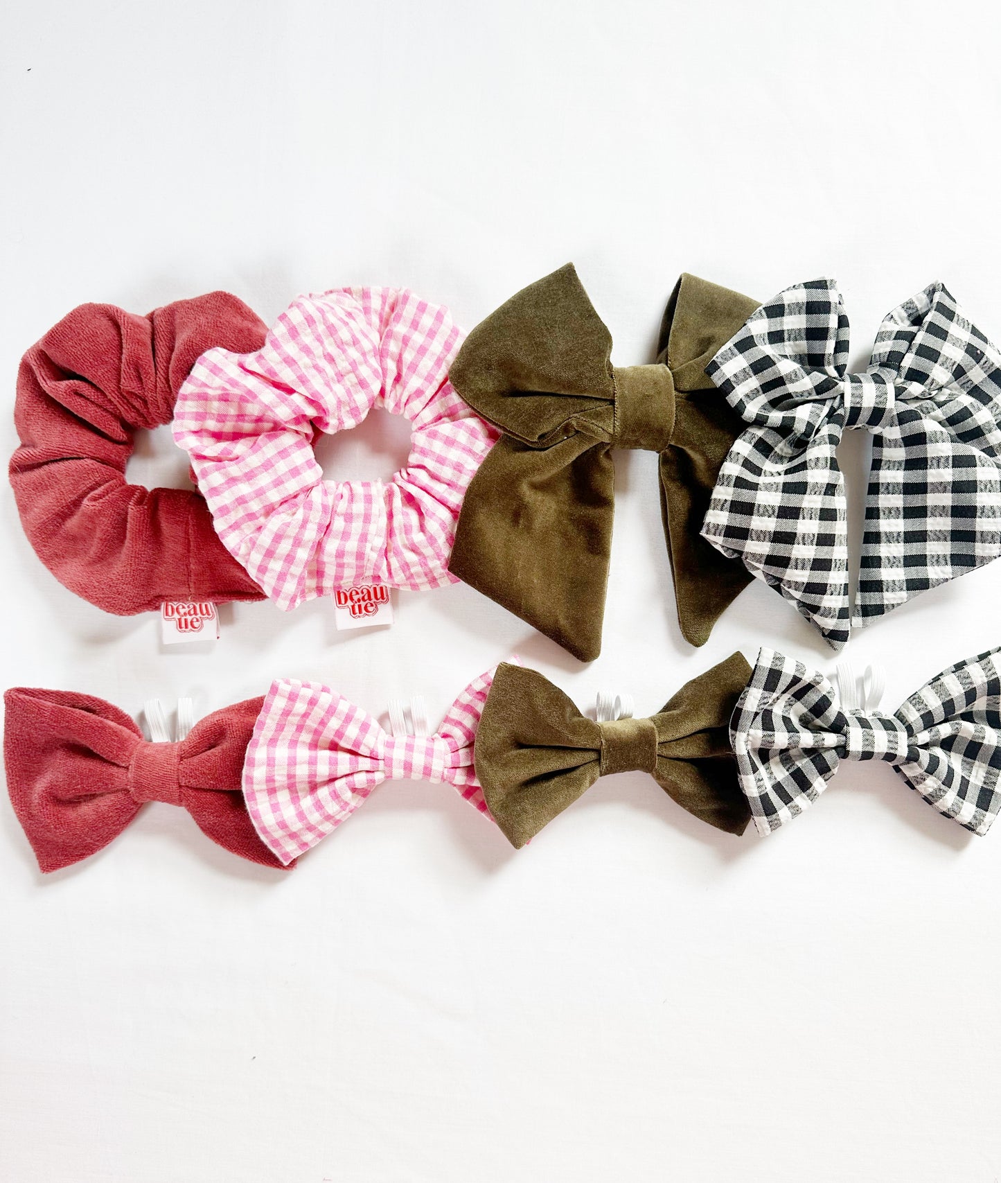 Scrunchie & dog bow tie gift set in red brick velour