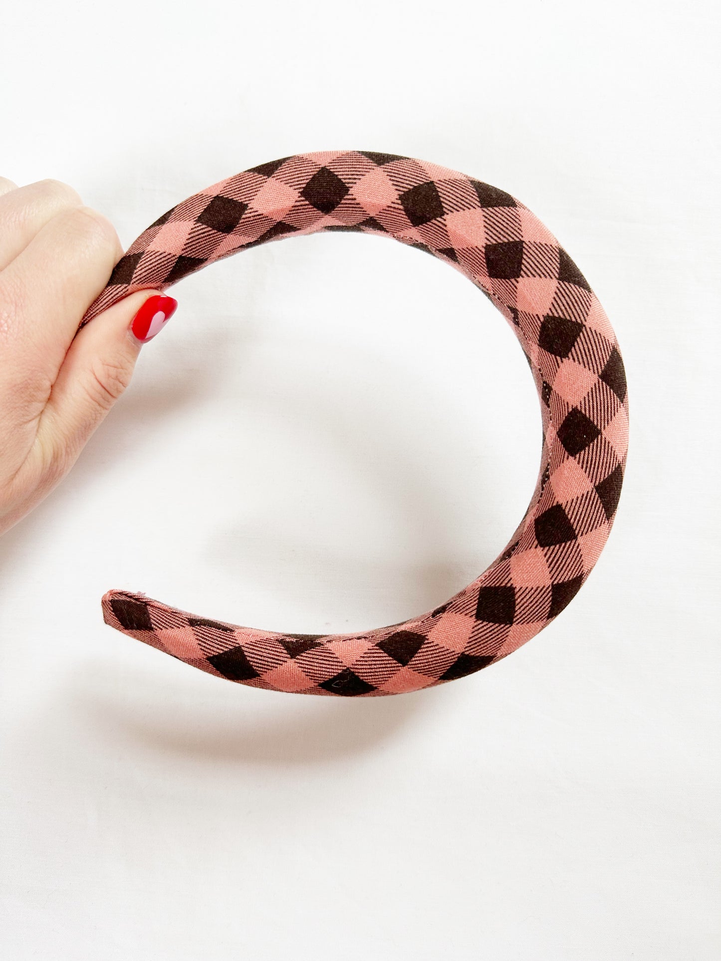 Padded Headband in pink and brown gingham