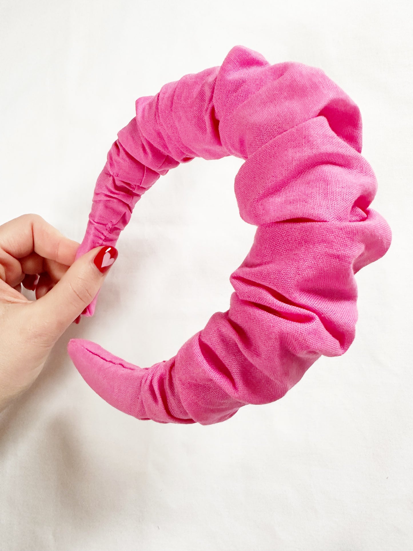 Ruffle Headband in pink cotton