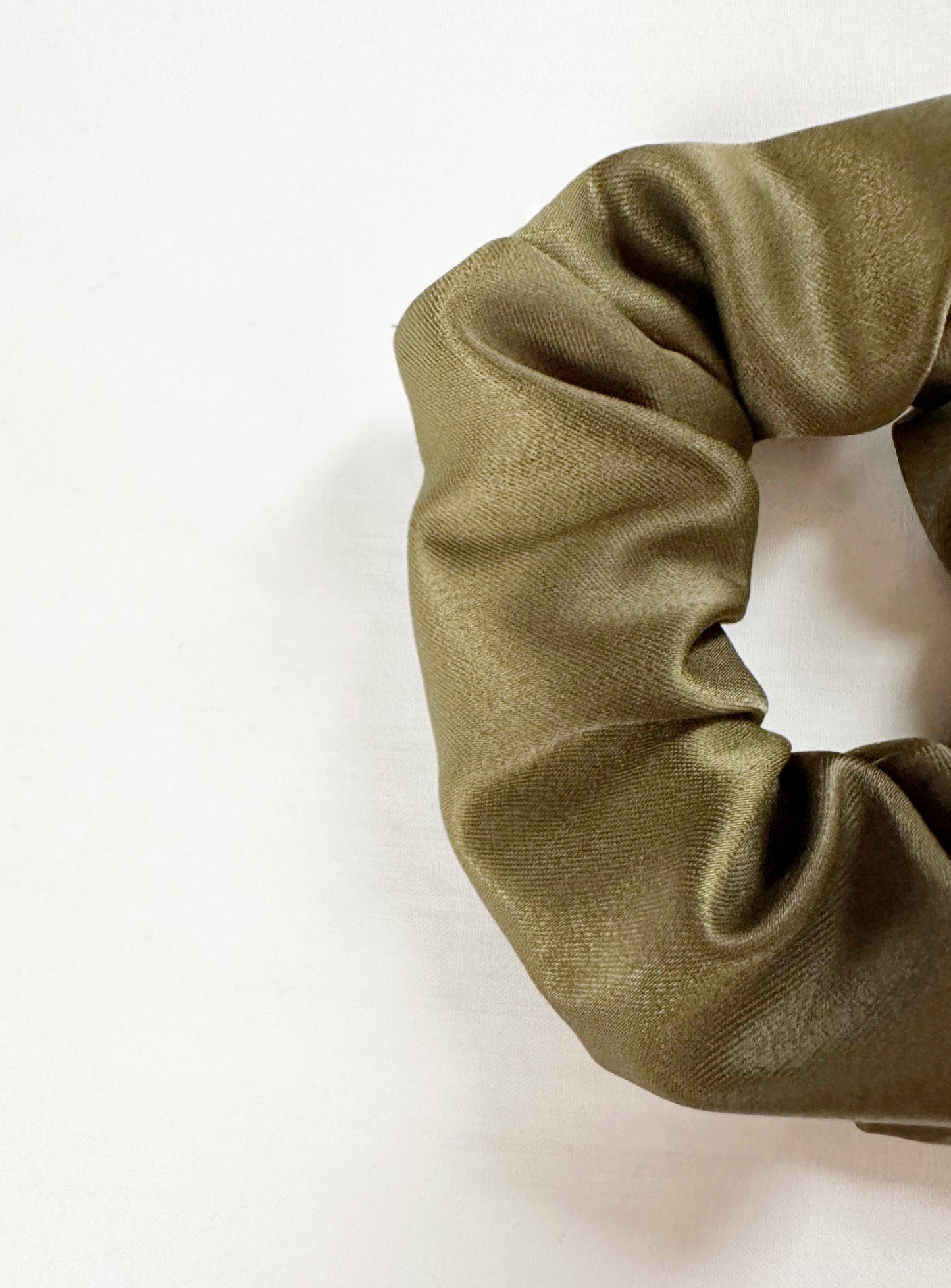 Mini Scrunchie in olive green silk