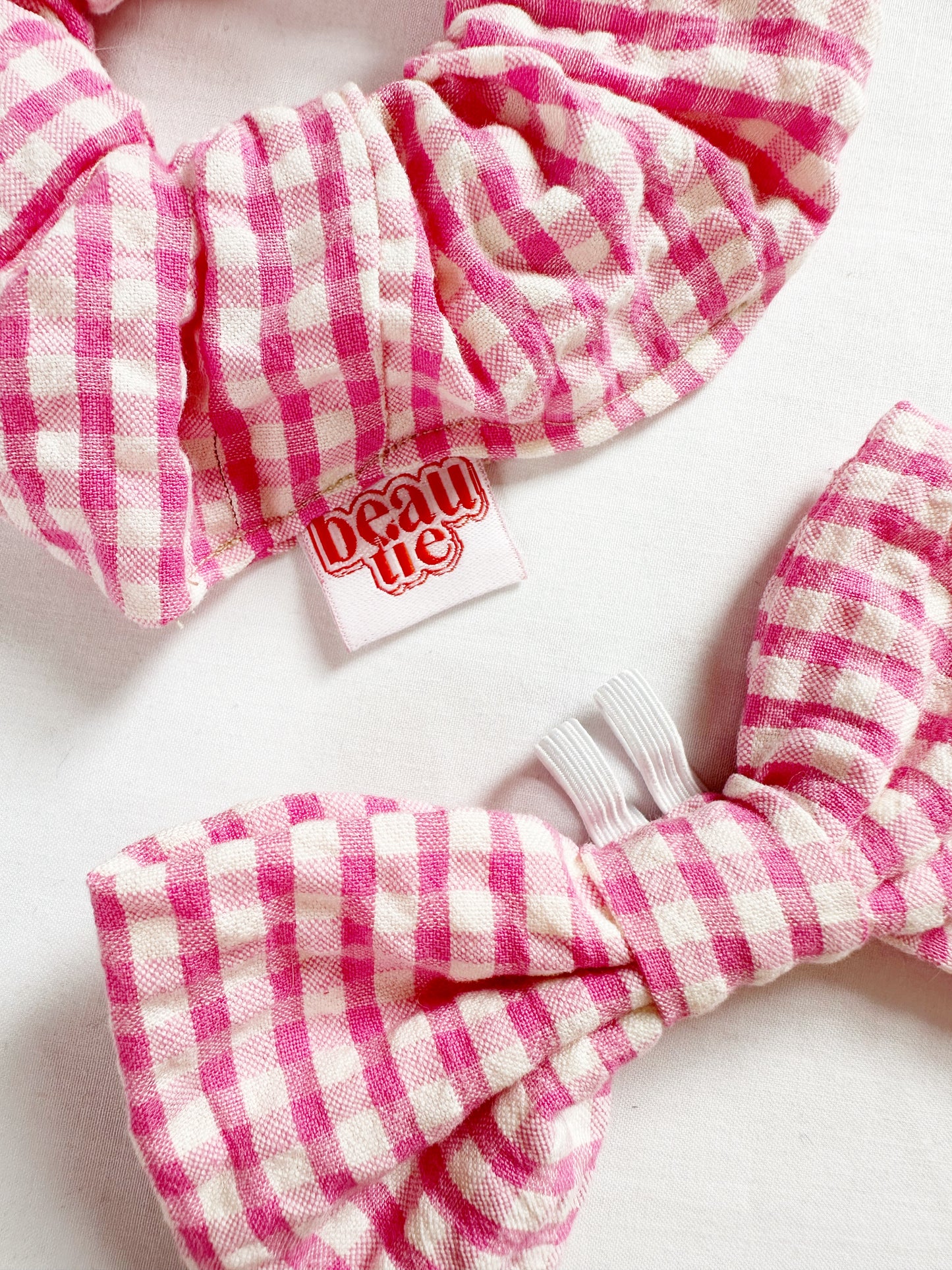 Scrunchie & dog bow tie gift set in pink gingham