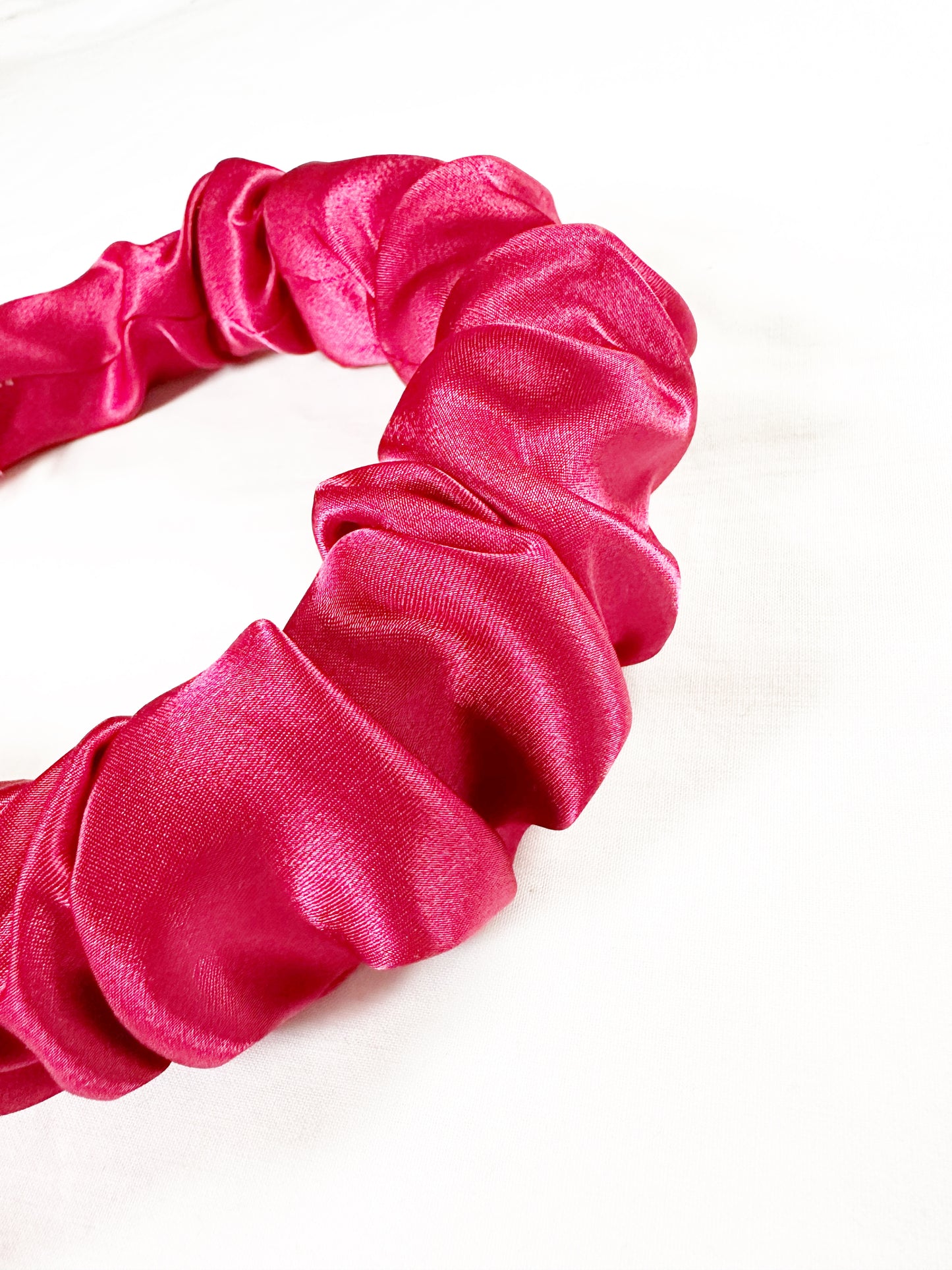 Ruffle Headband in pinky red silk